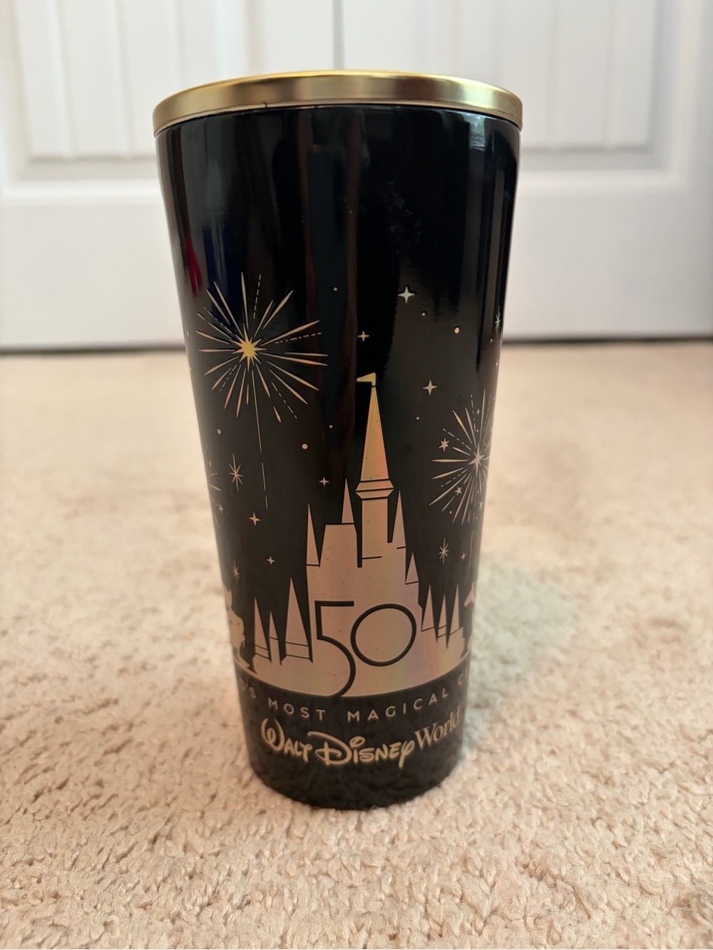 Walt Disney World 50th Anniversary 16 Ounce Corkcicle Tumbler Cup Black & Gold